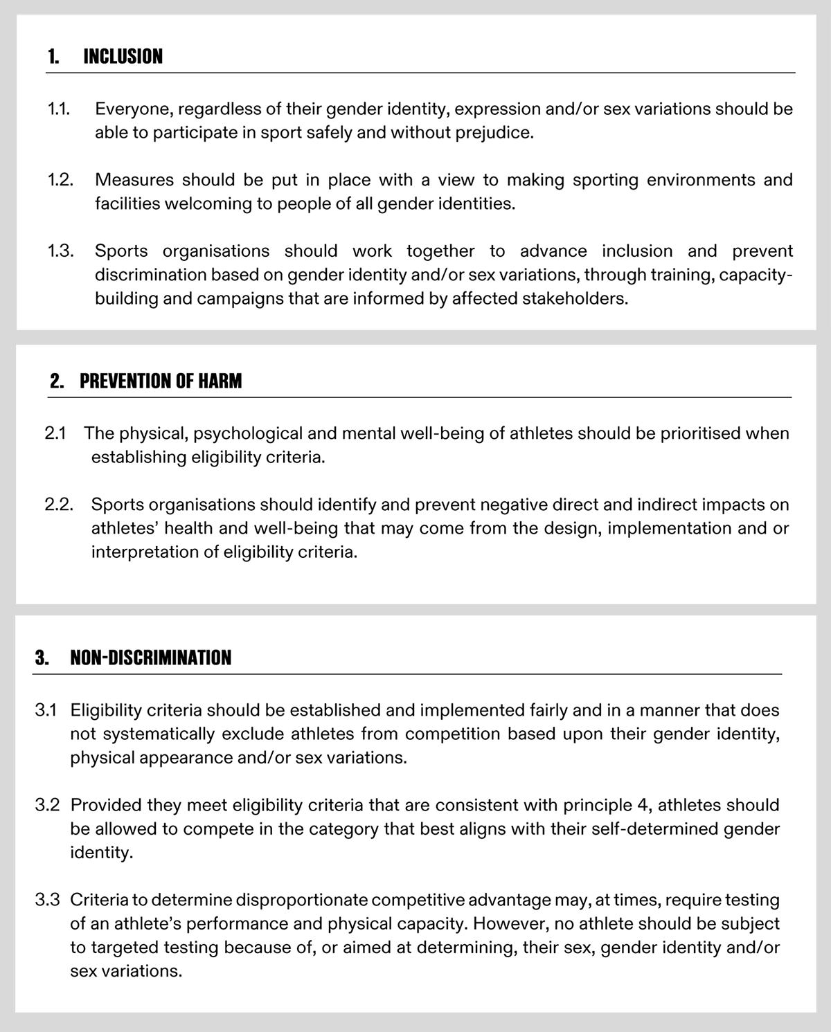 IOC Framework on Fairness, Inclusion and Non-discrimination on the basis of gender identity and sex variations